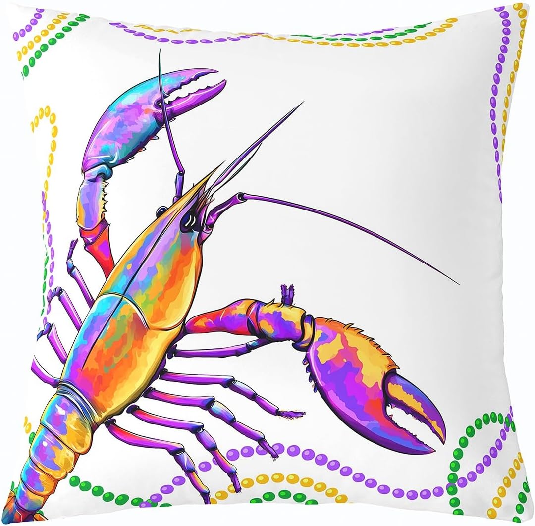 Erosebridal Lobster Throw Pillow Cover 24x24 Mardi Gras Pillow Cover Purple Yellow Green Aquatic Wild Animal Ocean Life Cushion Cover Watercolor Tropical Marine 1 Pillow Case Cushion Case