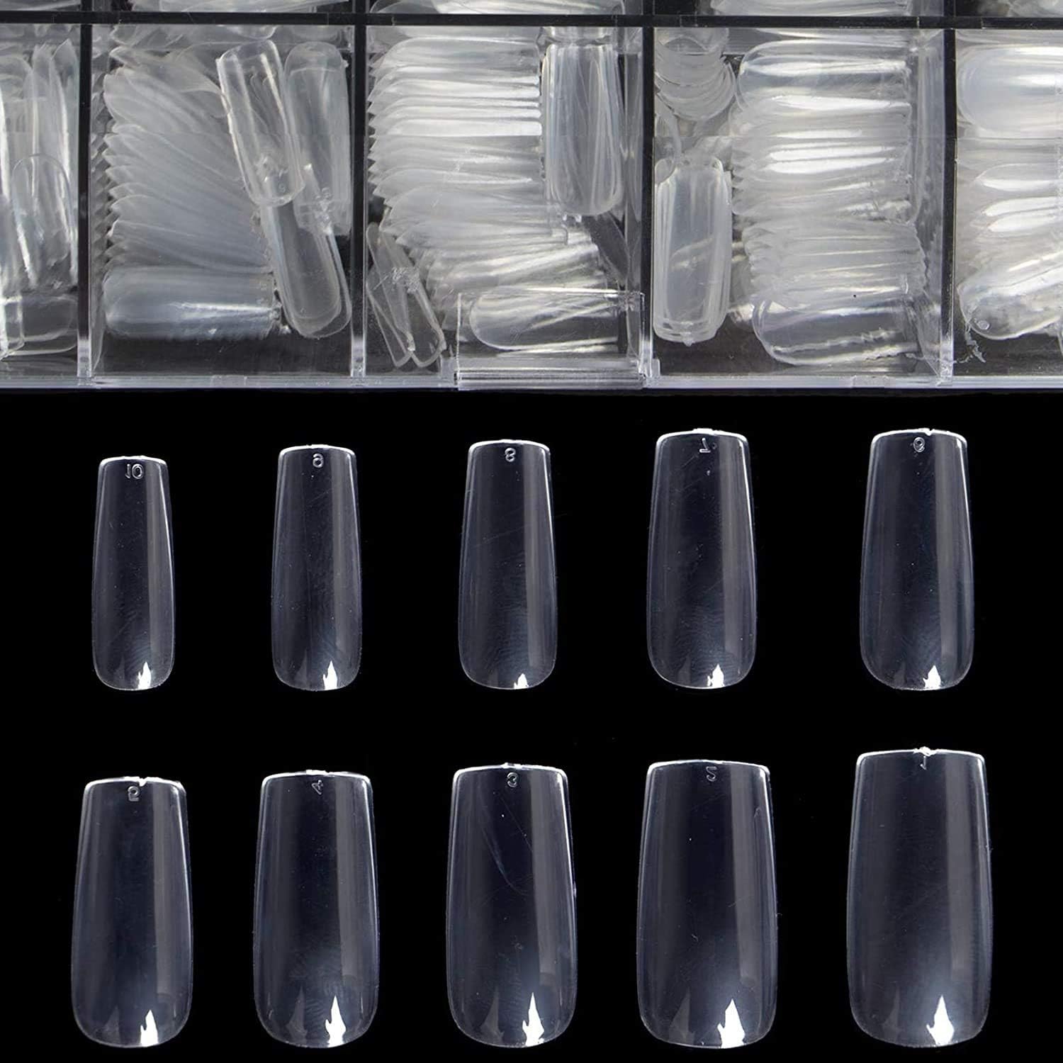 Square Shaped Acrylic Full Cover Fake Nails with Case for Nail Salons and DIY Nail Art, 10 Sizes - 500pcs
