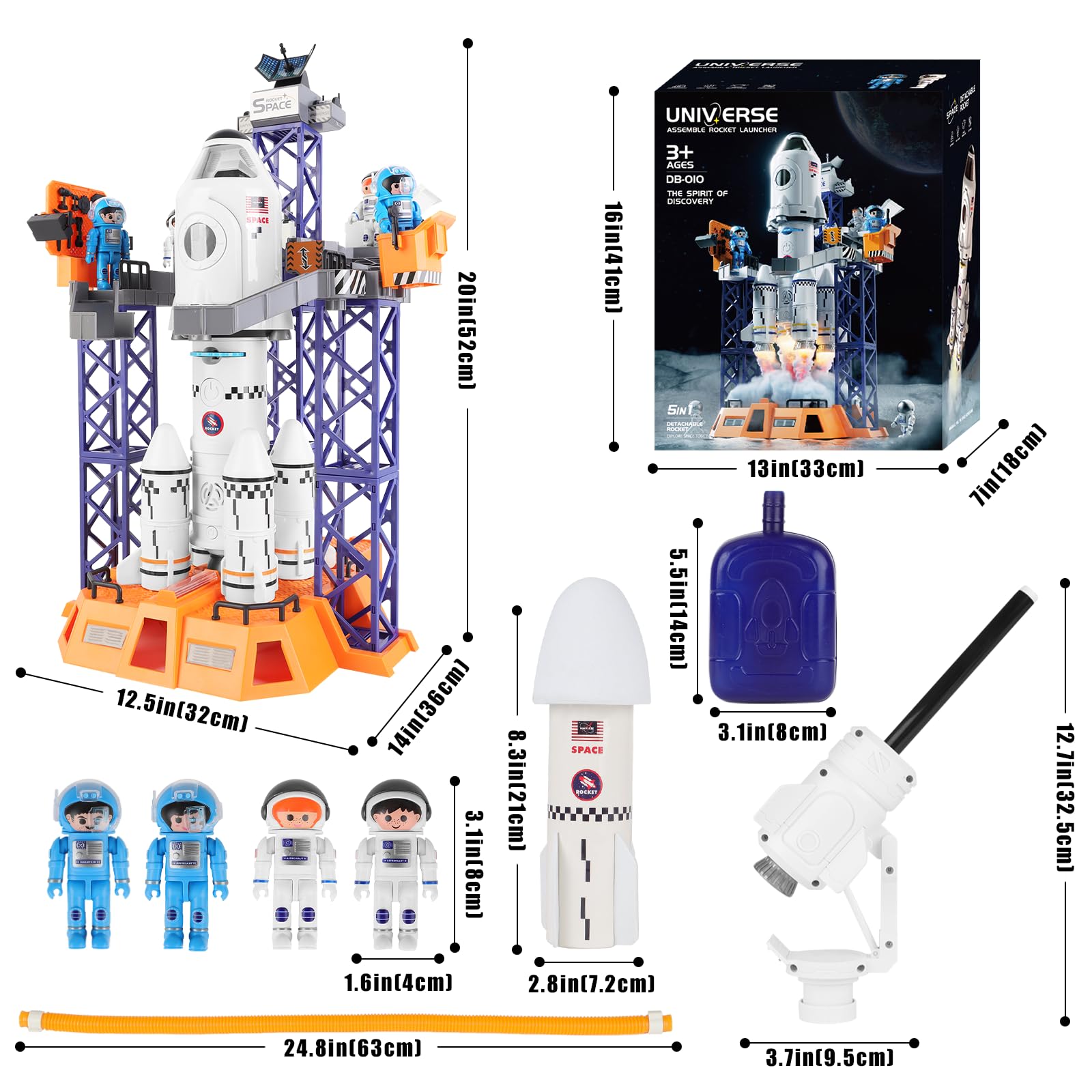 deAO Space Shuttle Rakete Spielzeug mit Licht & Sound, Rauchfunktionen, 5 In1 STEM Wissenschaft Lernspielzeug Projektionslampe Weltraumspielzeug, mit 4 Astronauten, Geschenk (Sky-1)