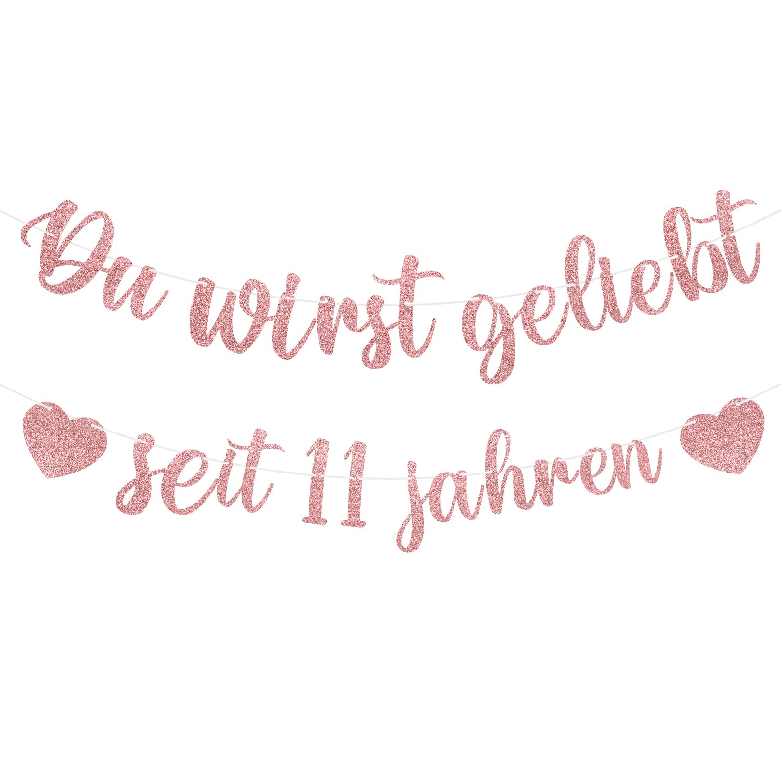 G2PLUS Deko 11. Geburtstag Girlande Mädchen: Aufgefädelt Girlande | Aufgefädelt Du wirst geliebt seit 11 Jahren Banner, Roségold Glitzer Geburtstagsdeko Kindergeburtstag Party Dekoration