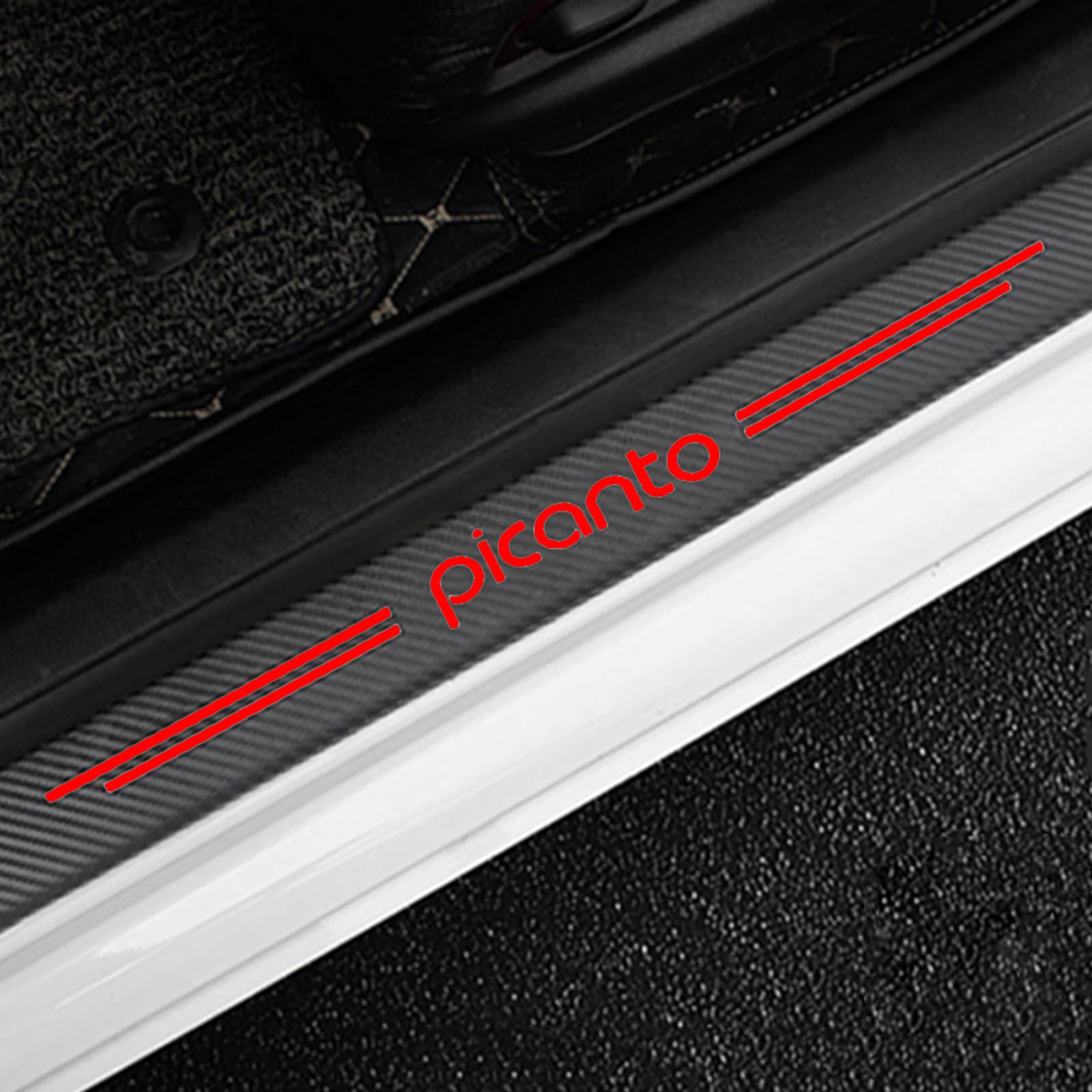 Klhywen Red 4Pcs Carbon Fiber Car Door Sill Protector For Ki-A Picanto, 4D Sill Scuff Plate Sticker Auto Welcome Pedal Threshold Decorative Accessories,