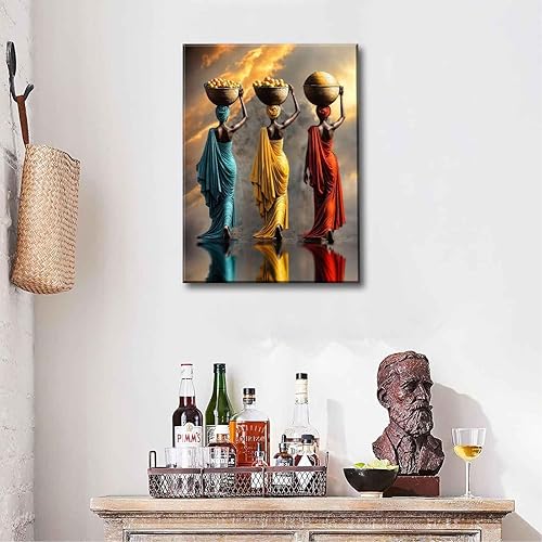 Miniatura 8 de Lienzo grande para pared de niña negra, pintura de mujer afroamericana, cuadros retro, étnicos, rojos, amarillos, azules, antiguos, impresiones para