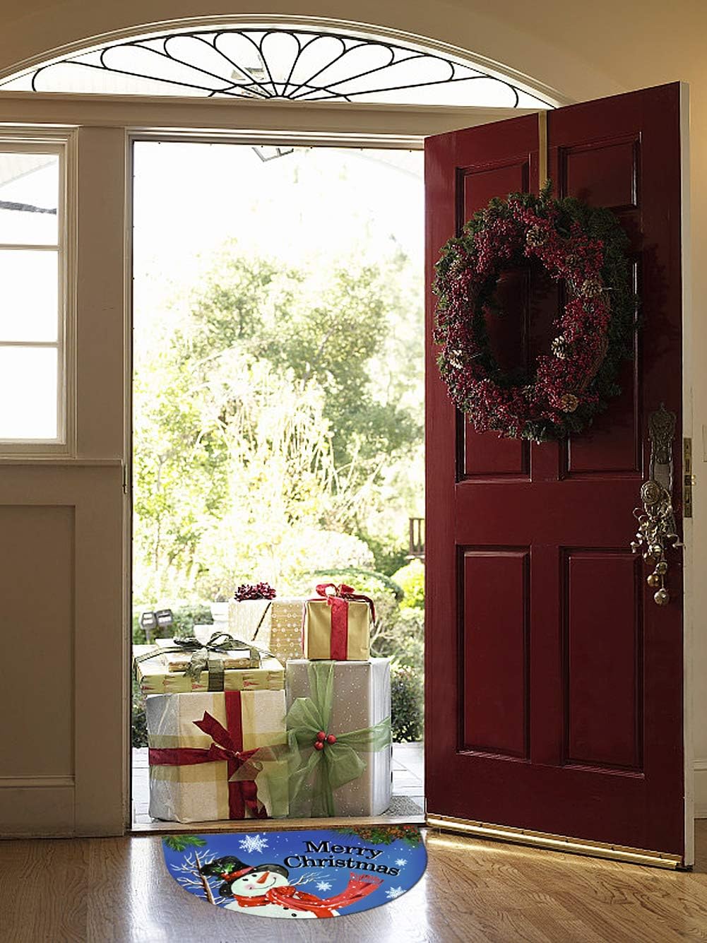 Merry Christmas Doormat Decorative Welcome Mat Non-Slip Snowman Front Door Mat Indoor Outdoor Winter Snow Floor Rug Rubber Snowflake Entrance Carpet