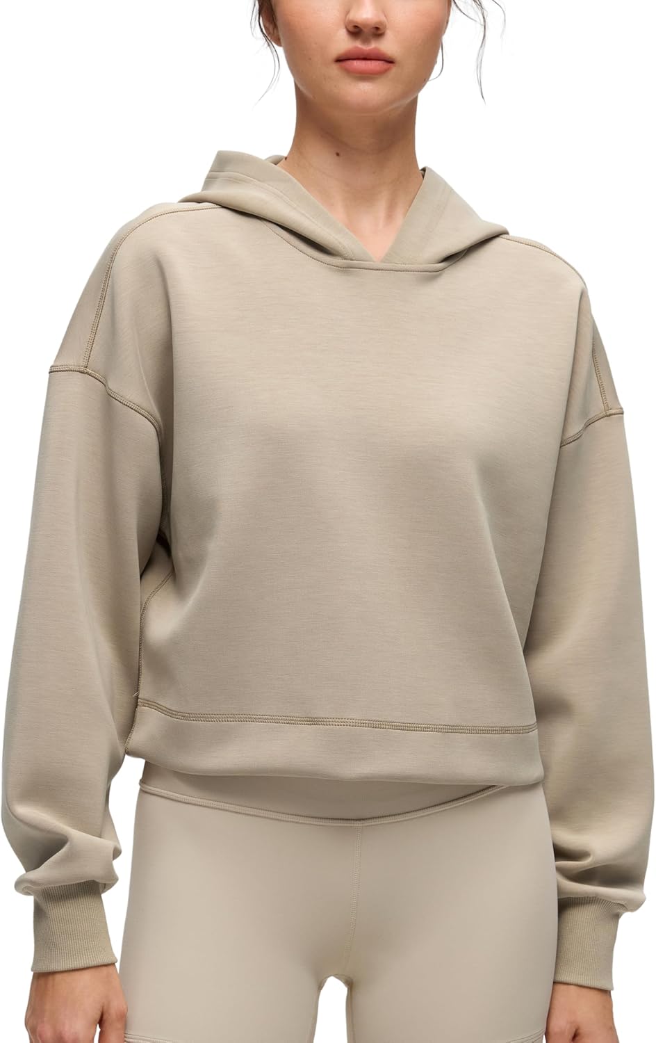 CRZ YOGA SoftAura Cropped Hoodies for Women - Long Sleeve Pullover Basic Workout Casual Hooded Sweatshirts