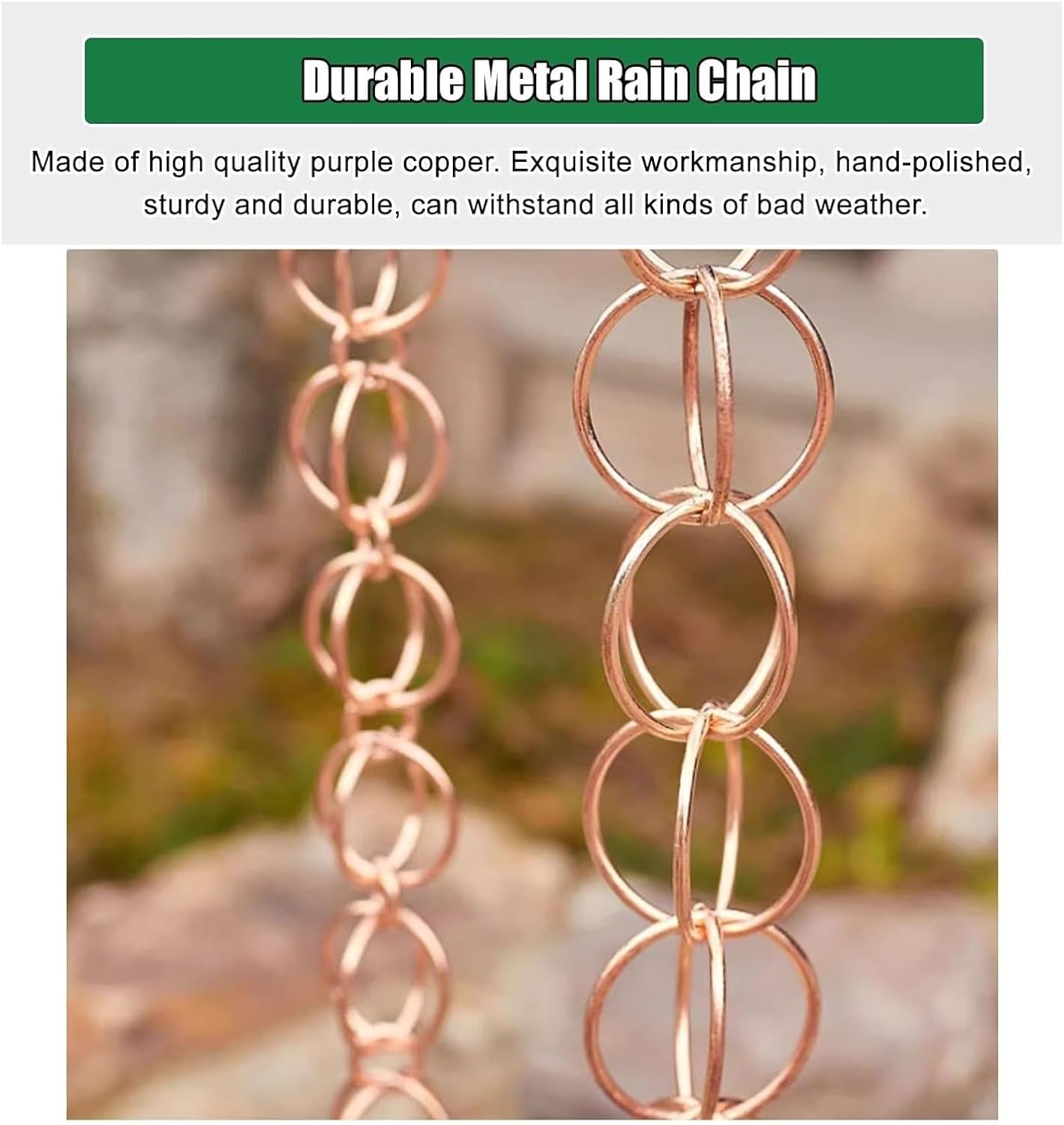 Rain Chains，Decor Rain Chain ， Ring Rain Chains Copper, Replacement Downspout for Gutters, Metal Rain Catcher Chain Bell(Ligjt Grey,2.6m/8.5ft)