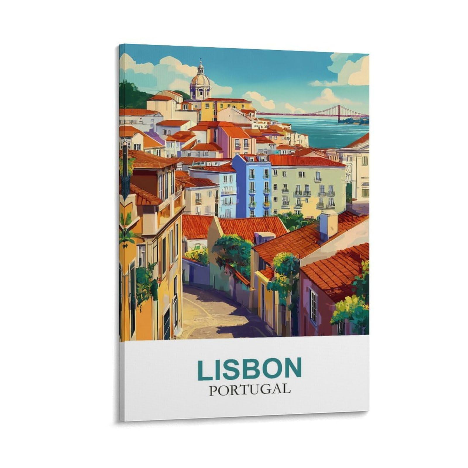 Ymqwjylw Frame-Style Lisbon Portugal Vintage Travel Poster 08X12inch(20X30cm) Canvas Printing Home Decor Wall Art Prints