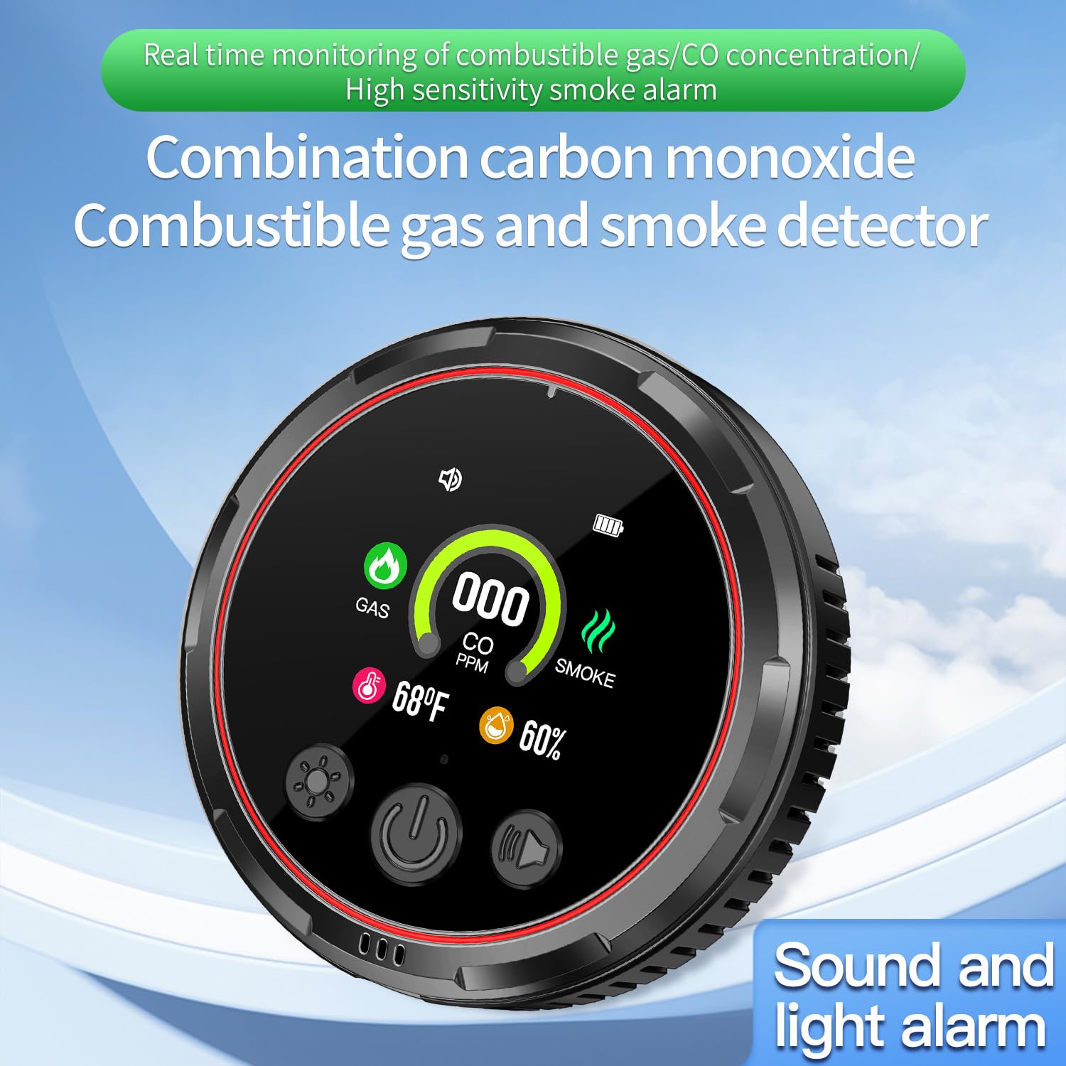 5IN1 Rilevatore di Fumo, Gas e Monossido di Carbonio con Spina per Casa, Allarme di Fumo, Rivelatore di Gas Combustibile per Gas Naturale LPG Metano Propano Butano HD13-CGS