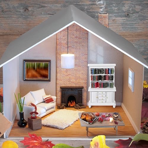 Miniatura 10 de 48 piezas de libros en miniatura de casa de muñecas a escala 112 con 1 estantería de madera en miniatura, mini librero de casa de muñecas,