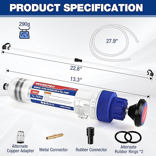Miniatura 2 de WORKPRO Extractor de fluido manual de 200 cc, jeringa de aceite multiusos, bomba de succión de aceite, bomba de extracción y llenado manual, Jeringa