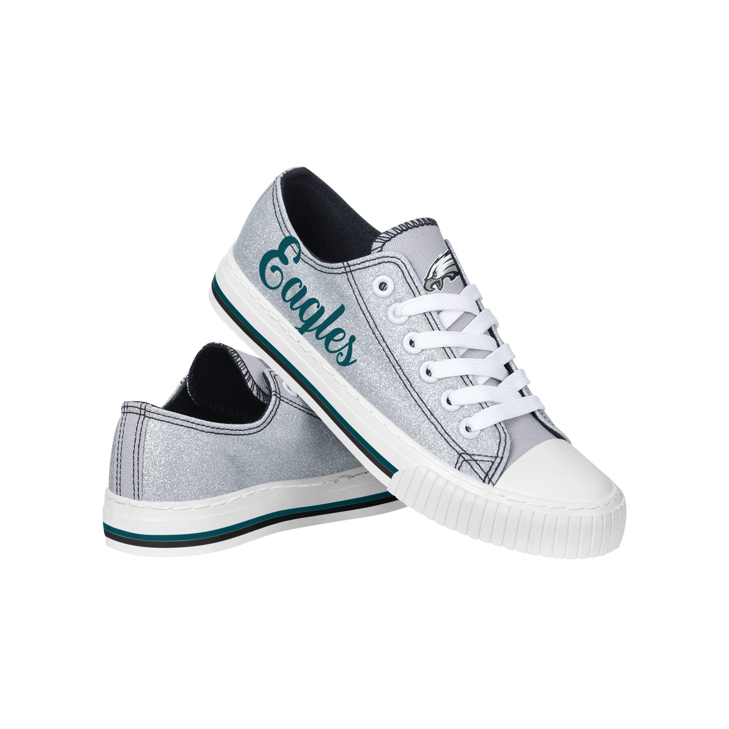 FOCO Womens NFL Team Logo Ladies Fashion Color Glitter Low Top Canvas Sneakers Shoes