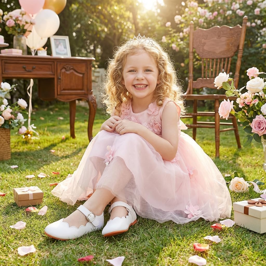 Toddler Flower Girl Dress Shoes Ballet Mary Jane Flats Little Girl Soft Slip-On Princess Shoes for School Casual Wedding Party Church