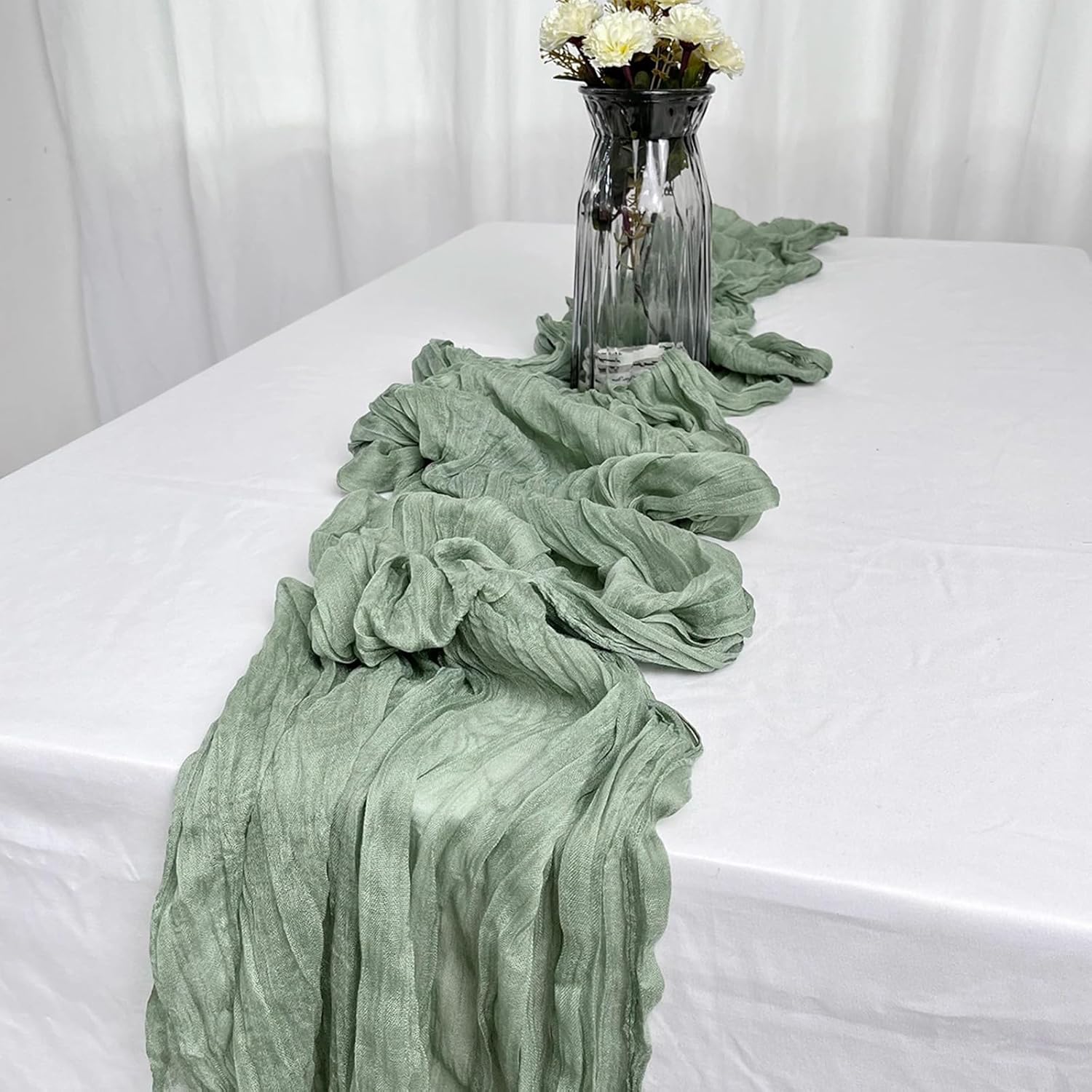 6 Pack Green Cheesecloth Table Runner 35x120 Inches 10FT Long Boho Gauze Rustic Sheer Tablecloth for Wedding Bridal Shower Baby Shower Birthday Party Table Decor Christmas Thanksgiving Home Decor
