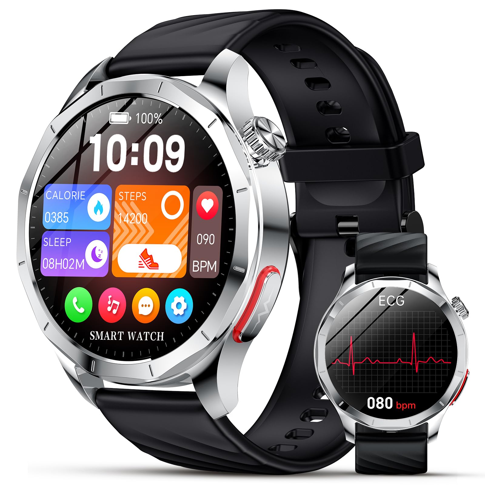 2026 Nuevo ECG Reloj Inteligente Hombre con HRV/BMI, 1.43“ AMOLED Smartwatch con 24H Pulsómetro SpO2 Monitor de Sueño, Pulsera Actividad para Android iOS