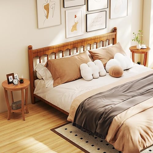 Miniatura 24 de GOFLAME Juego de 2 mesas auxiliares redondas de 2 niveles, mesa auxiliar de sofá de 18 pulgadas con estante de almacenamiento, mesa de té de piso