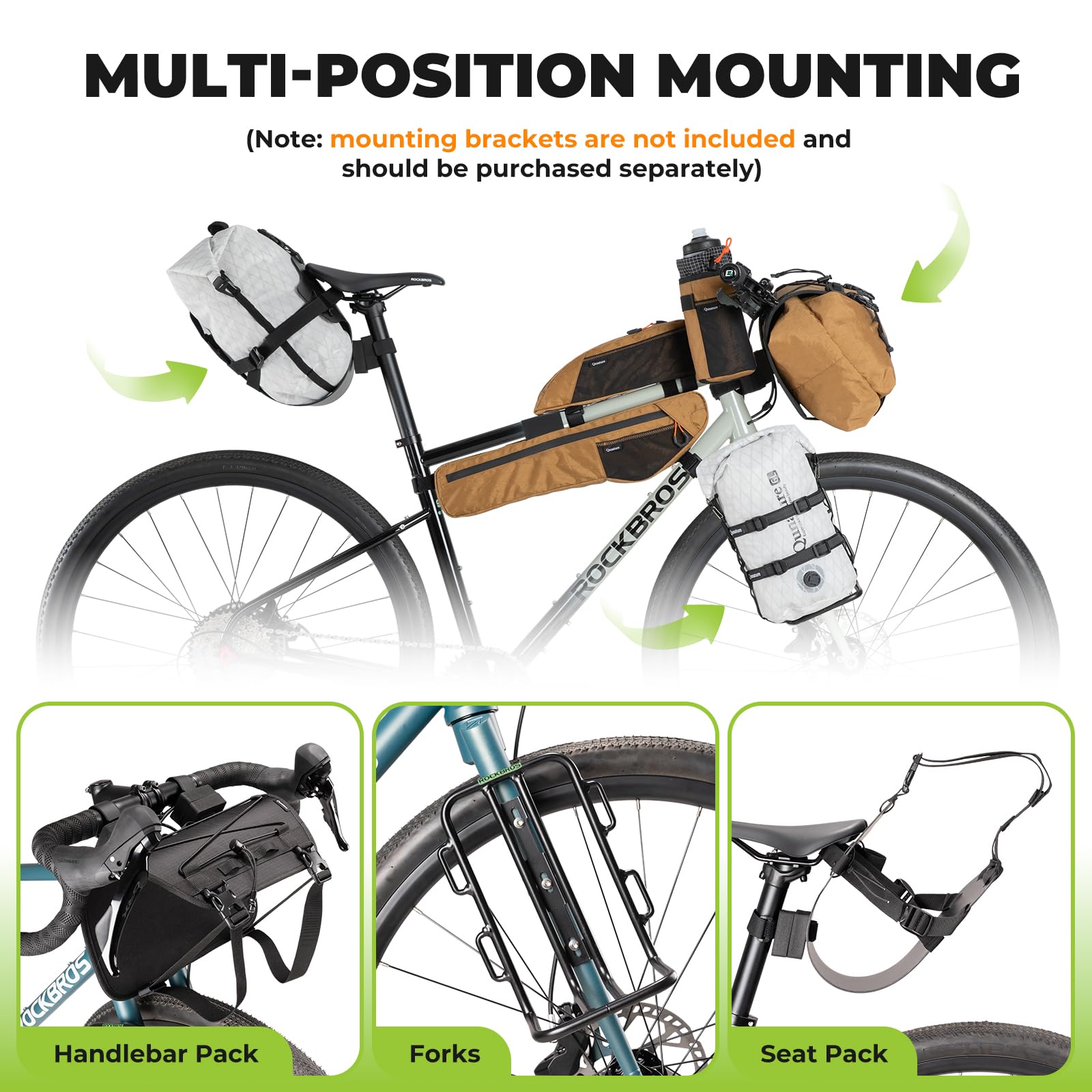 Borsa Impermeabile 12L, Base di Montaggio della Borsa da Manubrio Bici, Set Fissaggio Stabile e Compressibile per Bikepacking Ciclismo
