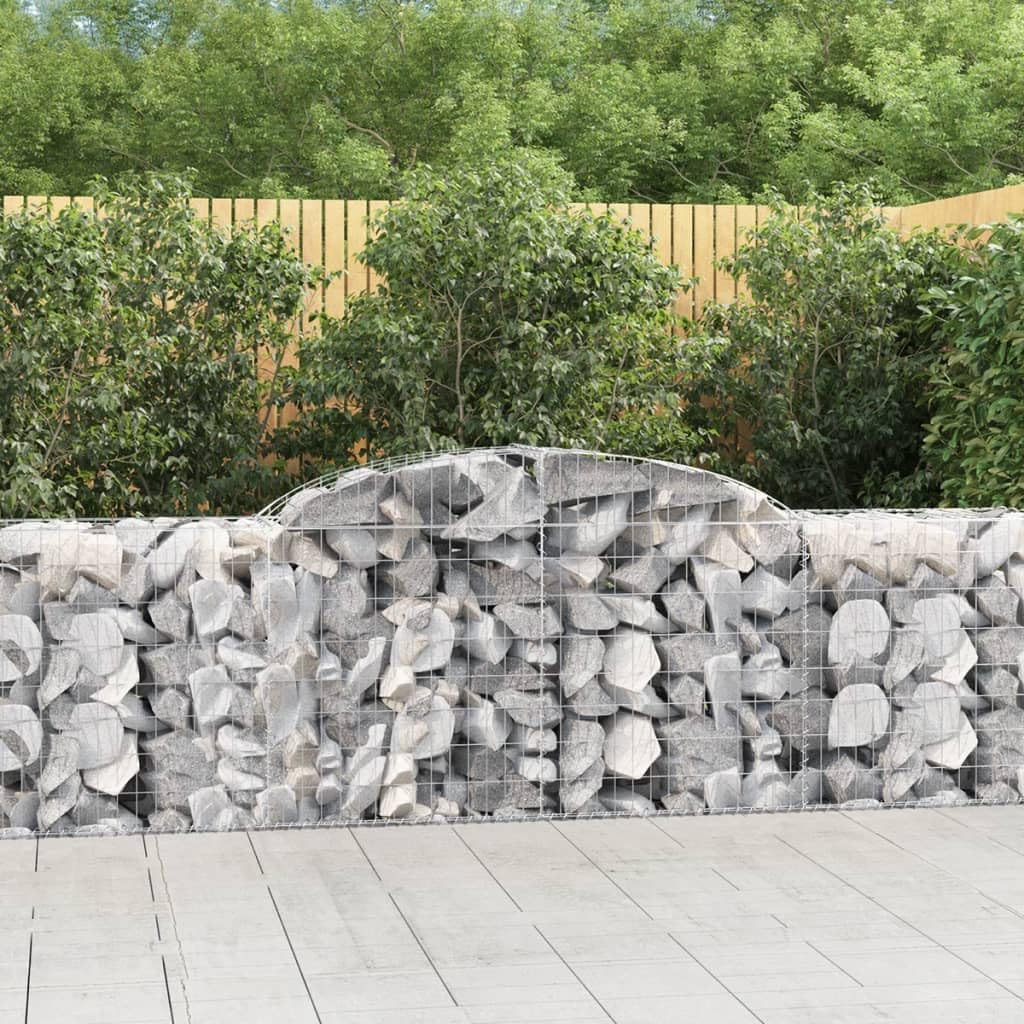 Gaviones con arco alto, 6 unidades, 300 x 50 x 80/100 cm, hierro galvanizado, para barreras de jardín y protección visual como decoración estable