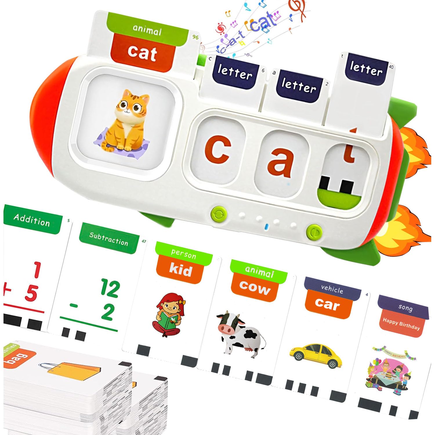 Alphabet Talking Flash Cards & Math Games for Kids 2-8, Speech Therapy Toys, ABC Learning Toys, 56 Math Flashcards & 106 CVC Word Games, Preschool Kindergarten Gifts for Boys & Girls