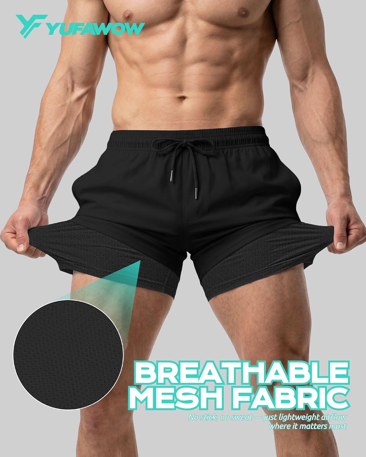 Yufawow Men Swim Trunks with Compression 7 Inches Breathable Liner Quick Dry Zipper Pockets for Board Beach Gym Running