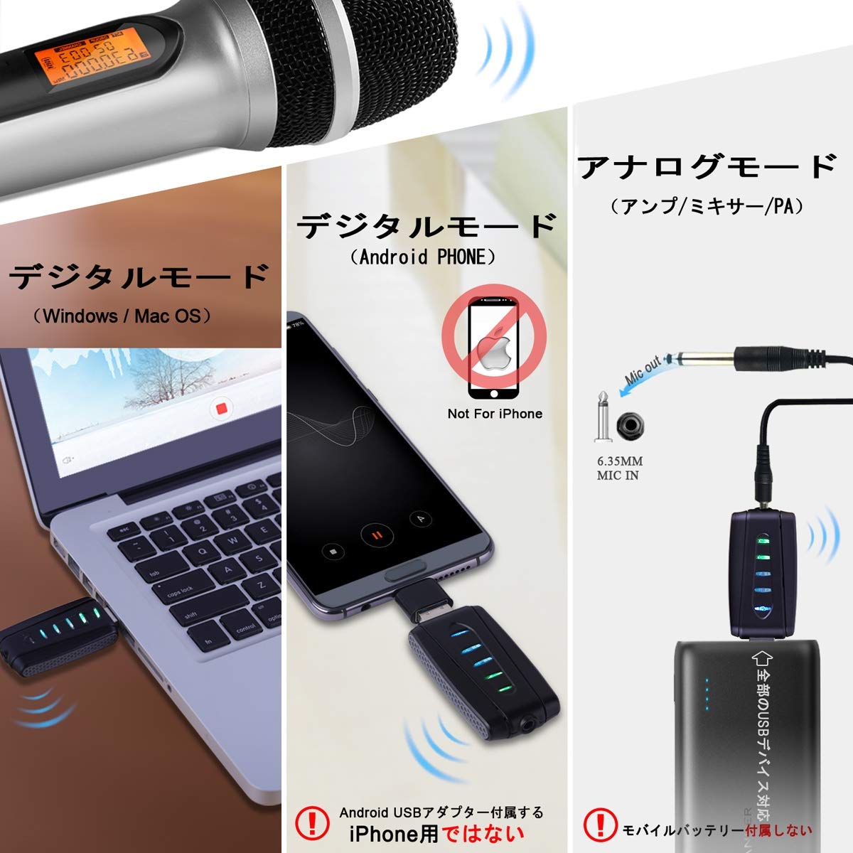 Amazon | Alvoxcon USB ワイヤレスマイク 無線マイクセット UHF 手持ち