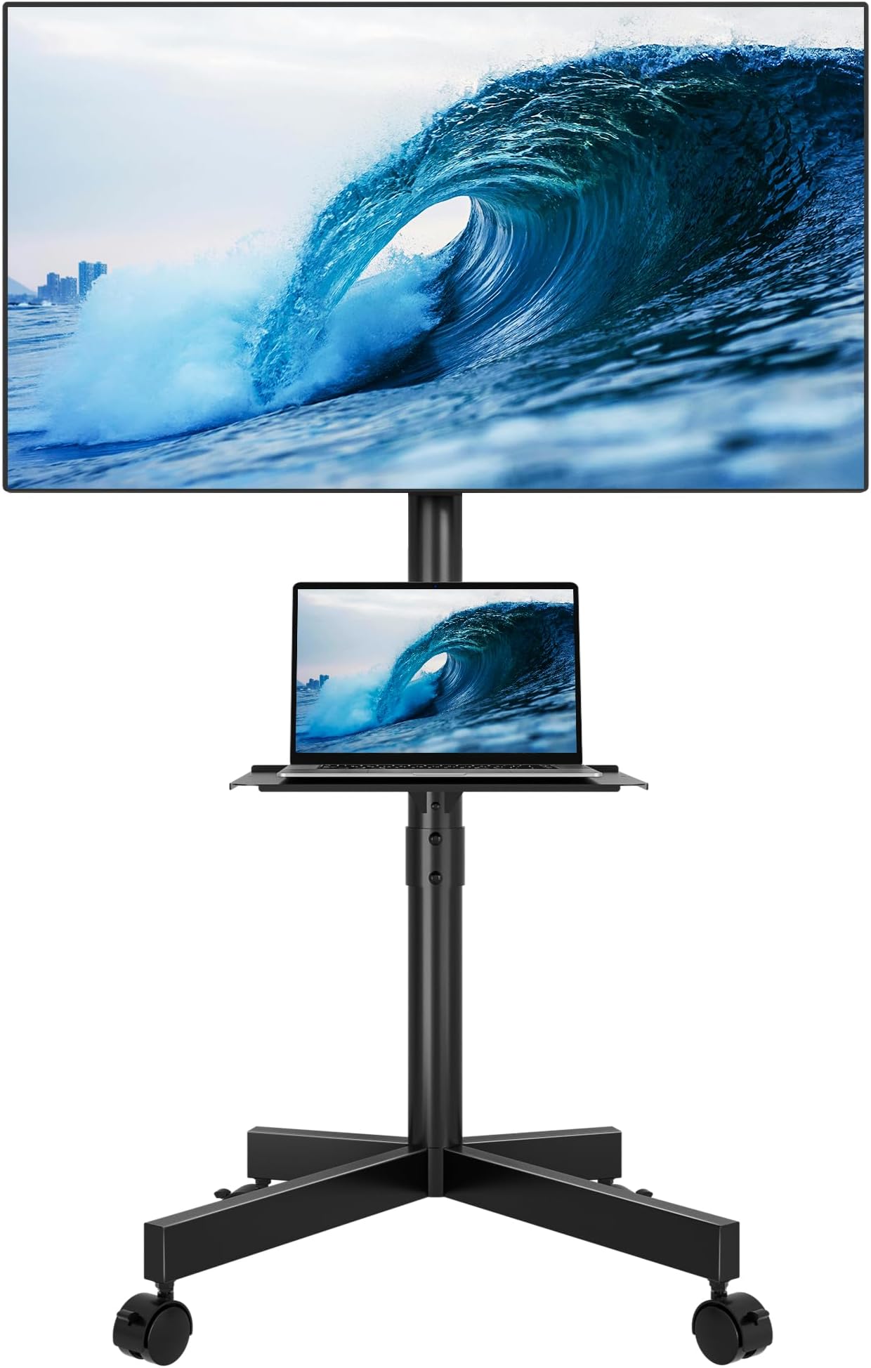 Mobile TV Stand for 23-65 Inch TVs, Rolling TV Stand, Black | Adjustable Height, Media Shelf, Outdoor TV Stand with Locking Wheels, Max VESA 400x400mm, Holds Up to 88lbs