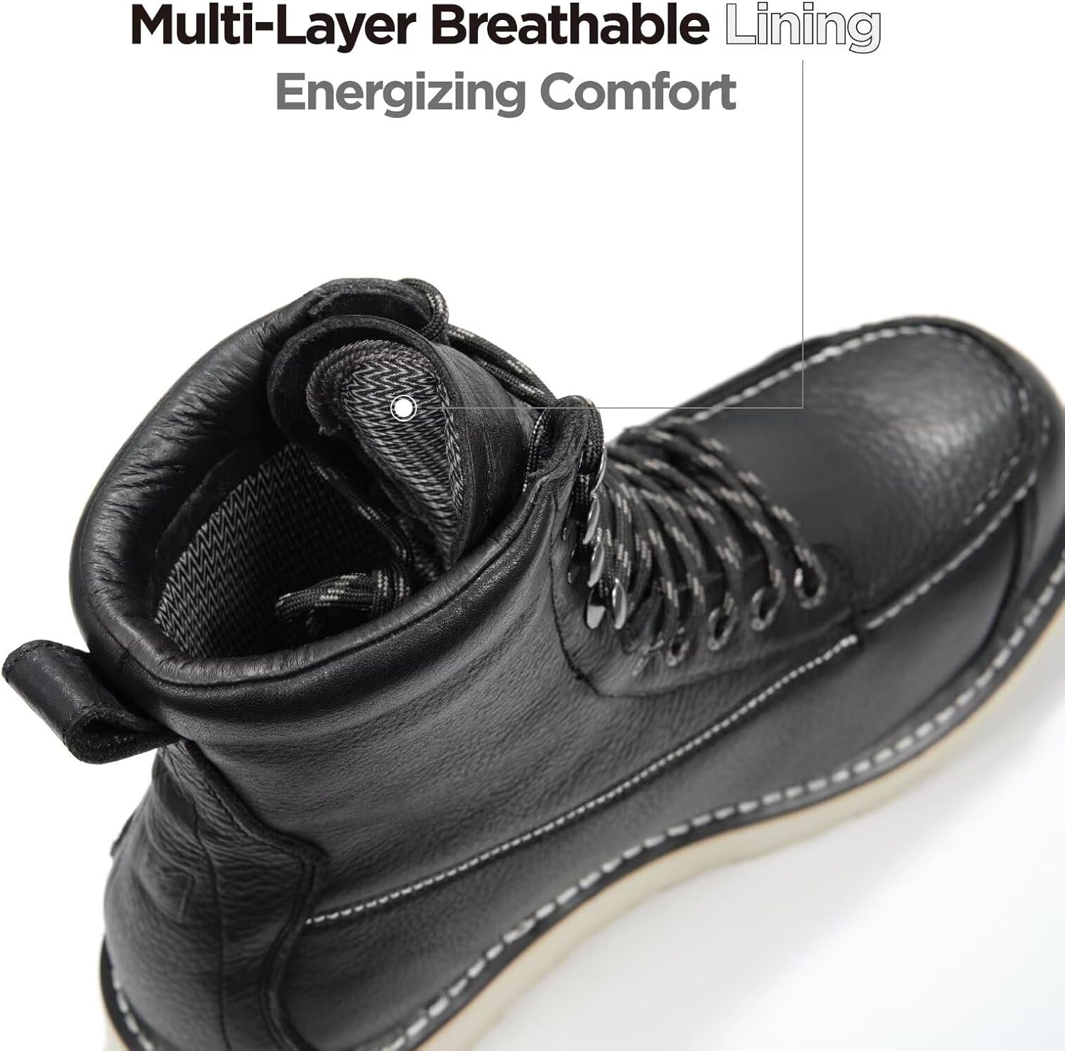 SUREWAY Mens 8" Heavy Duty Waterproof Work Boots for Men - Composite Toe,EH Construction Industrial Safety Leather Boots,GoodyearWelt,Lace Up Wedge Moc Toe,Oil/Slip Resistant Comfortable Outsole - Image 5