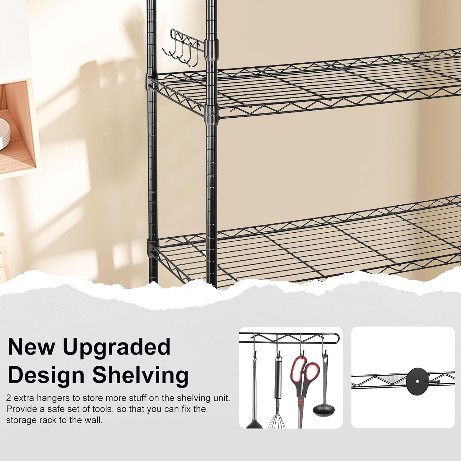 YNN Storage Shelves,2100Lbs 6 Tier Heavy Duty Metal Rolling Shelving Unit with Wheels & 8 Hooks, Adjustable Garage Wire Rack for Kitchen, Bathroom,Industrial,Pantry(36" W x 14" D x 72" H,Black) - Image 6