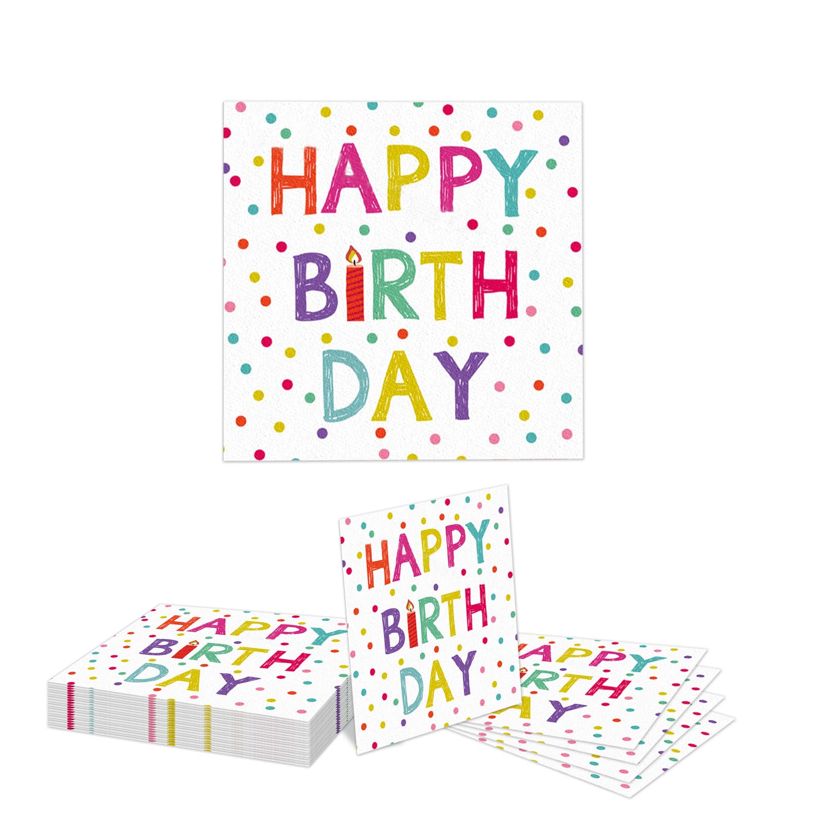 GlamRays 20 Stück Bunte Polka-Dot Servietten - 33x33 Cm Für Party, Tischdeko & Regenbogenfeiern