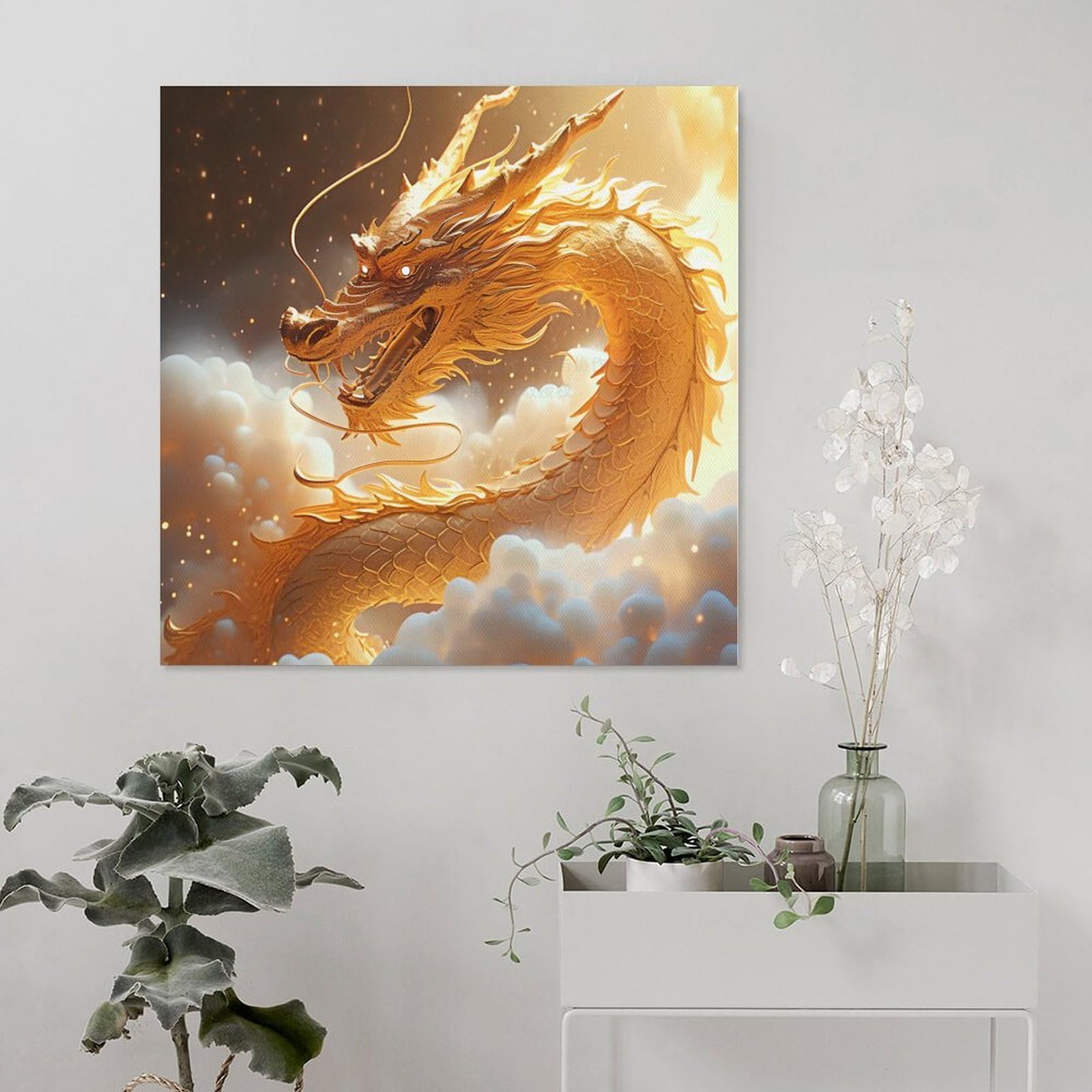 Amazon.co.jp: 眩しい黄金の龍インテリア 絵画 アートパネル 壁の絵