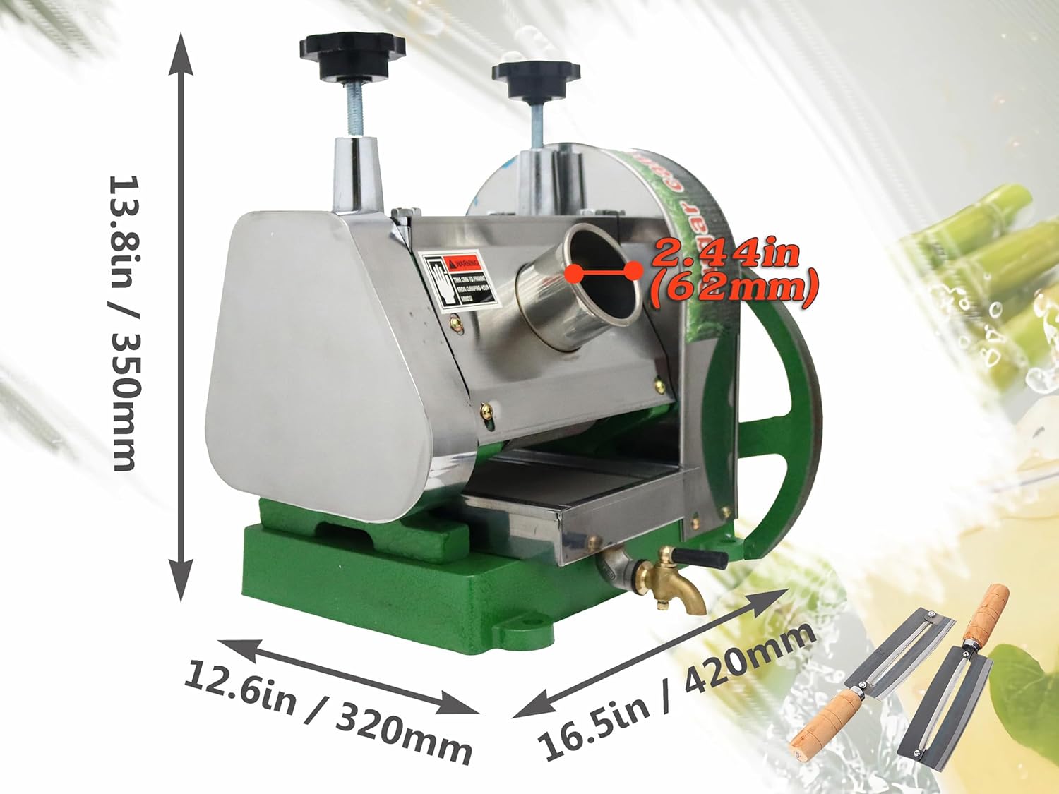 INTSUPERMAI Manual Sugar Cane Juicer Commercial Sugarcane Press Extractor Crusher Squeezer Stainless Steel Sugar Cane Press with Peeling Knives