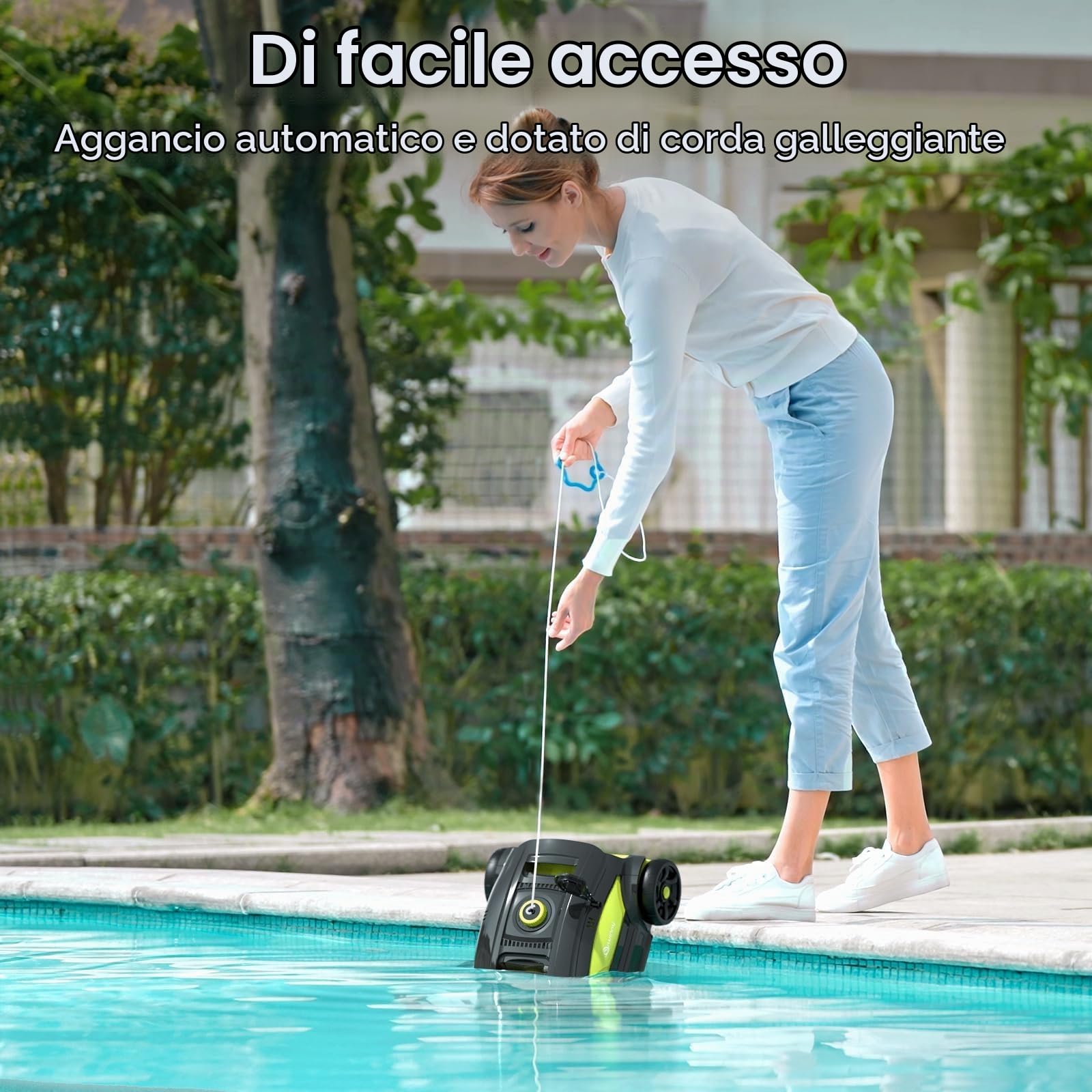 WINNY POOL CLEANER Winny 300II Robot Piscina Fuori Terra,Aspiratore Piscina Senza Fili,120 Min,LED,Filtro 180μm,Parcheggio Automatico,Aspirapolvere Piscina per Piscine Fino A 100m²-Nero Verde