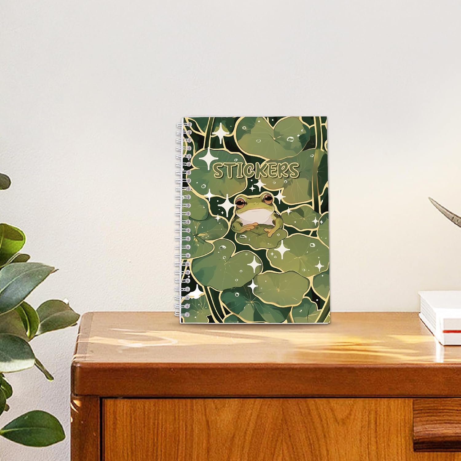 CRASPIRE Reusable Sticker Book Collecting Album for A5 Size 40 Sheets Release Paper Waterproof Blank Sticker Storage Holder Organizer Lotus Leaf Frog Cover with Tweezers and Scraper Labels