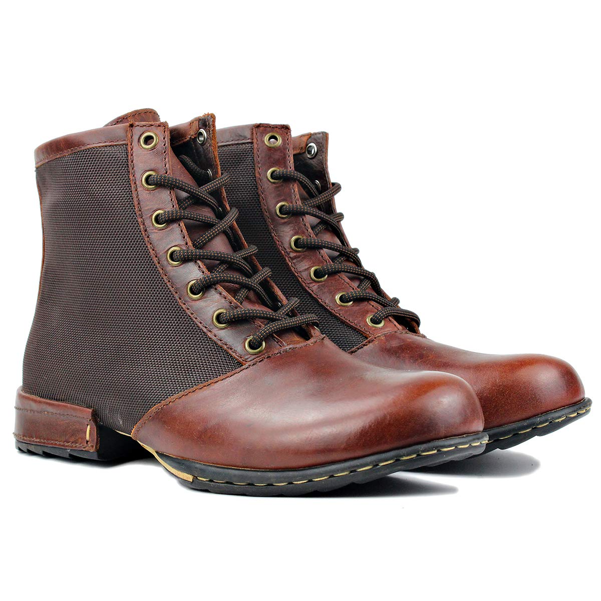 OSSTONE Botas para Moto Botines Hombre de Invierno Piel Zapatos Negras Vestir Nieve Piel Forradas Calientes Planas Combate Militares Cremallera Boots OS-5008-2