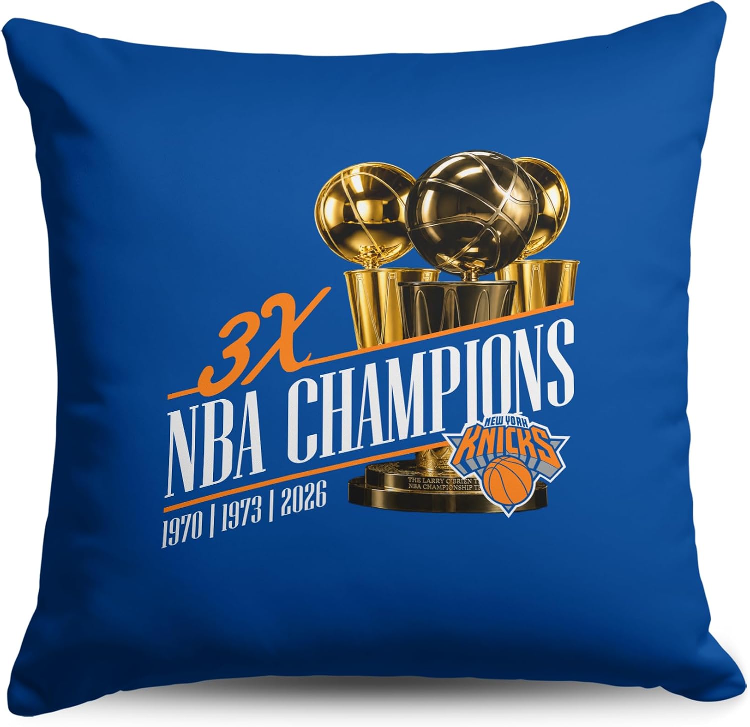 Northwest New York Knicks 2026 NBA Champions Multi-Champs Double-Sided Printed Throw Pillow, Soft Decorative Polyester Fan Cushion, Couch Bed or Game Room Decor, 18 x 18 in