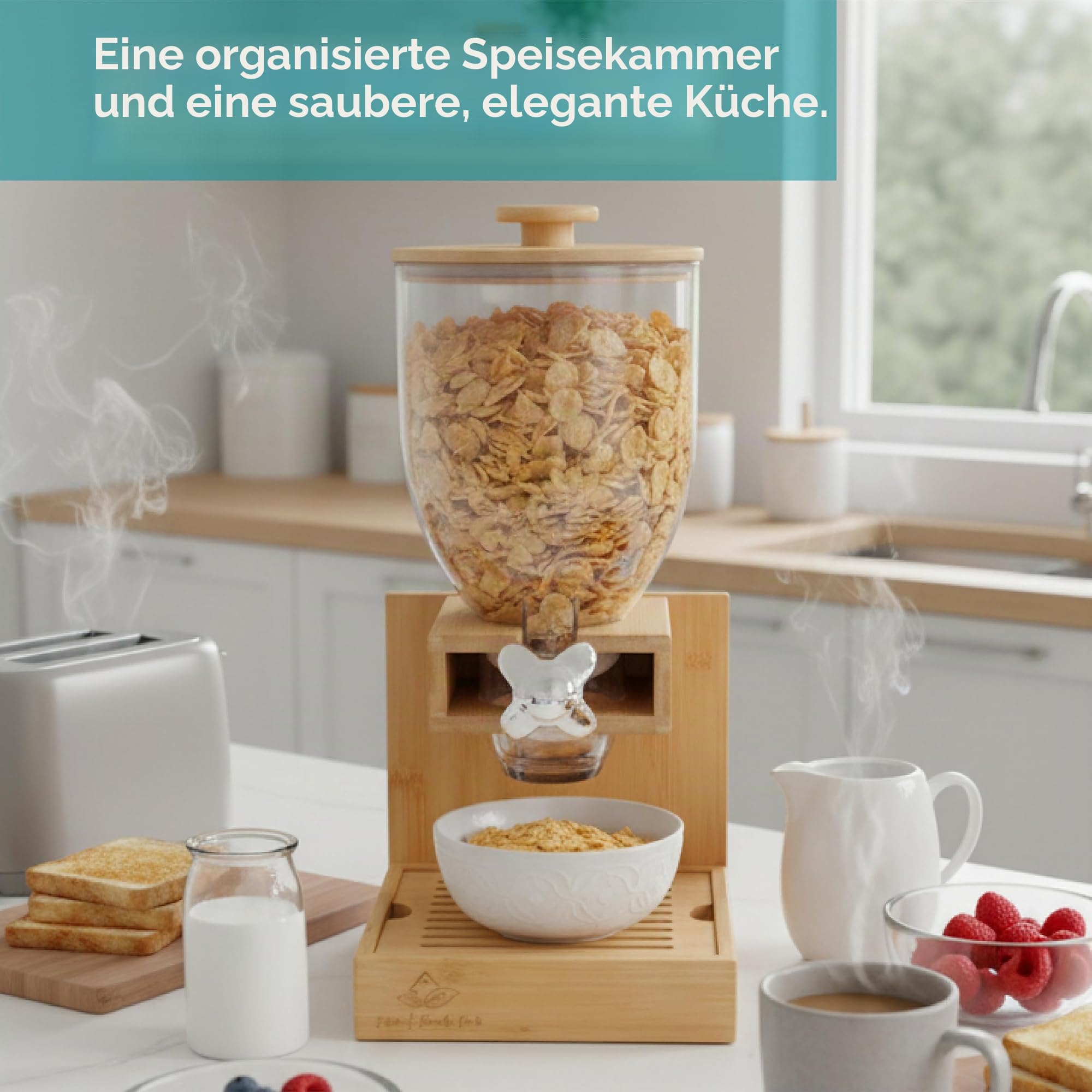 Future & Friendly Finds Bambusspender, 2 l, Müsli-Spender, Aufbewahrungsbehälter, Snack-Bar-Station, Trockenfutterspender, Müsli-Spender, Arbeitsplatte, Hausutensilien