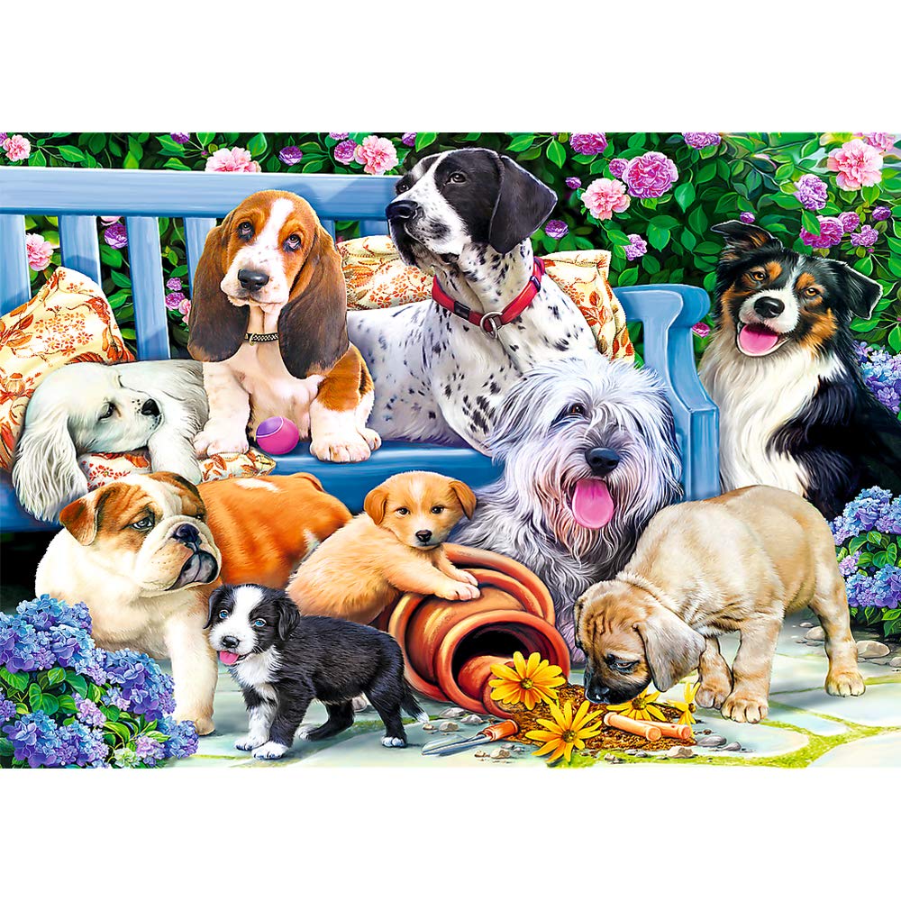Trefl - Puzzle Cani in giardino - 1000 Elementi, cani, cani che giocano, panchina, giardino, incontro di cani, cane, puzzle fai da te, intrattenimento creativo, regalo, divertimento, puzzle classico - 2