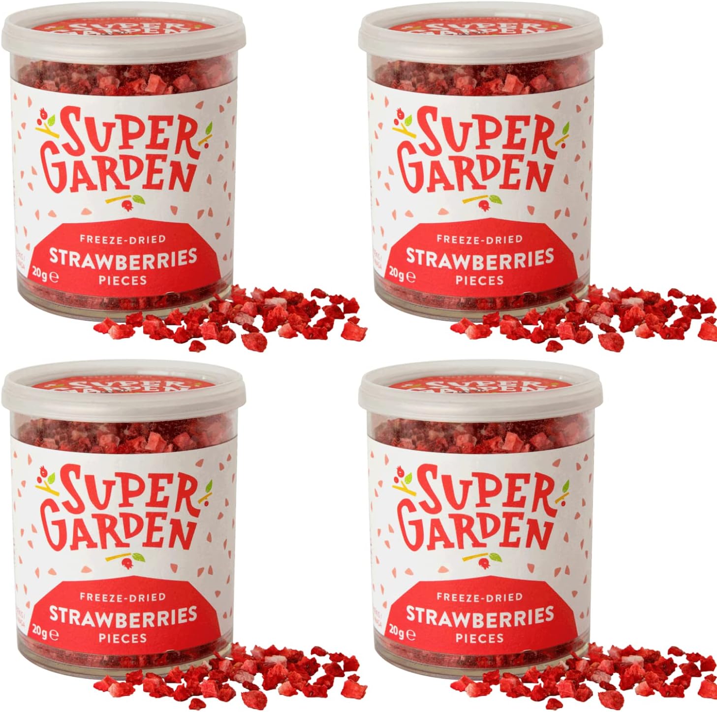 Supergarden Super Garden Freeze Dried Strawberry Pieces - Flavourful, Nutritious Freeze Dried Strawberry Pieces – No Gluten, Preservatives or Added Sugar – Vegan Snack (4 pack)