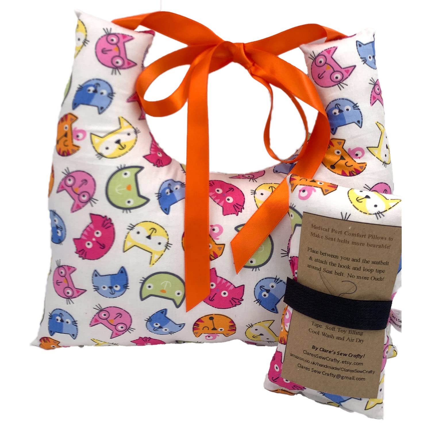10"x9" Underarm Single Mastectomy Lumpectomy Augmentation Gift Set with Seatbelt Pillow, Breast Surgery Cushion Pillow add Ribbon Shoulder Ties SLNB Top Surgery (Cats - Multi) โ image 1