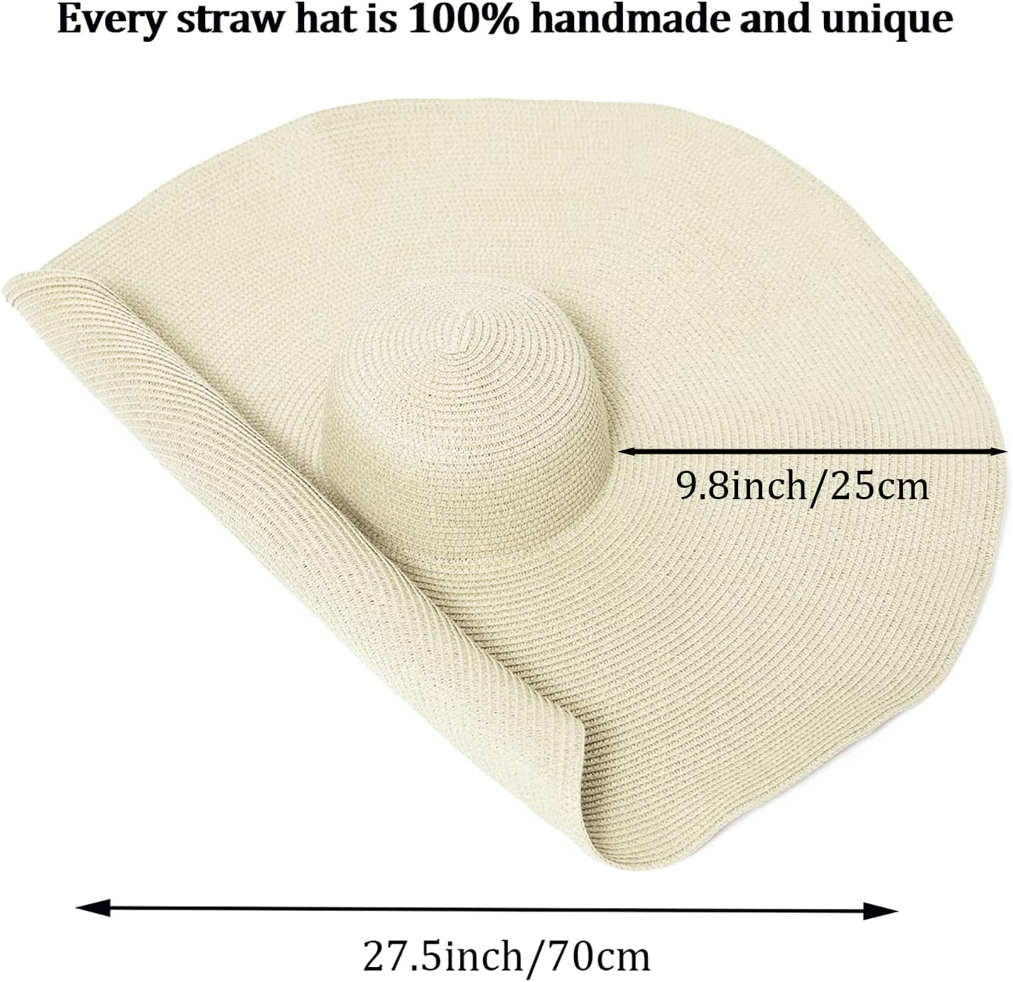 Oversized Beach Straw Hat for Women, Fashion Large Wide Brim Visor Hats Handmade Roll Up Floppy Sun Hat for Summer Beach Cap - Image 3