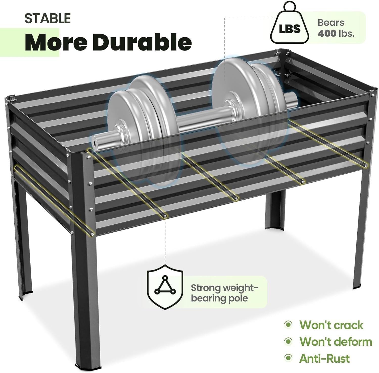 KING BIRD Large Raised Garden Bed with Legs Galvanized Elevated Planter Box