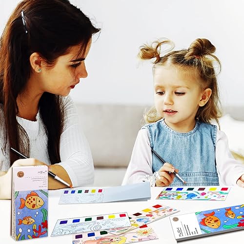 Vista 44 de JUNQIU - Juego de pintura de acuarela para niños, libros de pintura con agua para niños de 4 a 8 años, libro de pintura de acuarela de bolsillo, kit