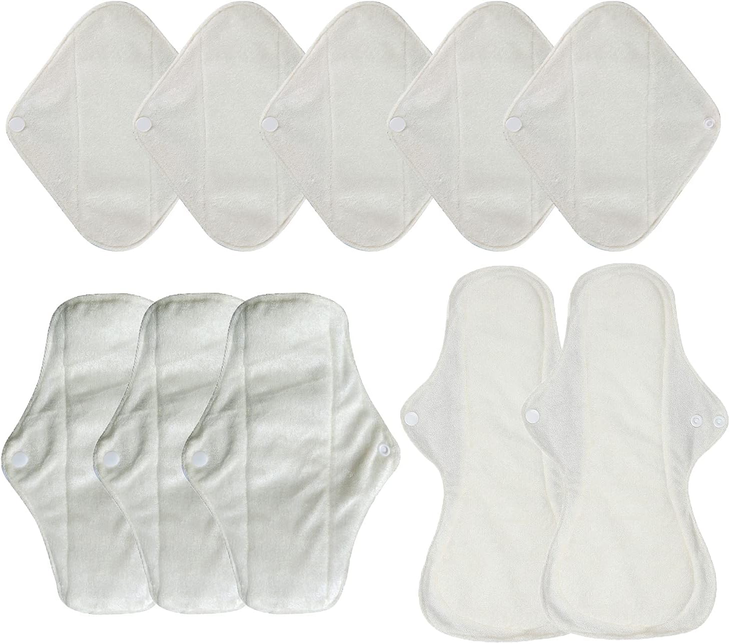 10pcs Reusable Organic Bamboo Cloth Menstrual Sanitary Pads,Including 5pcs Panty Liners ( S: 17.5*20CM ) + 3pcs Regular Flow Sanitary Pads (M: 17.5*25CM) +2pcs Heavy Flow Menstrual Pads( L:17.5*32CM)