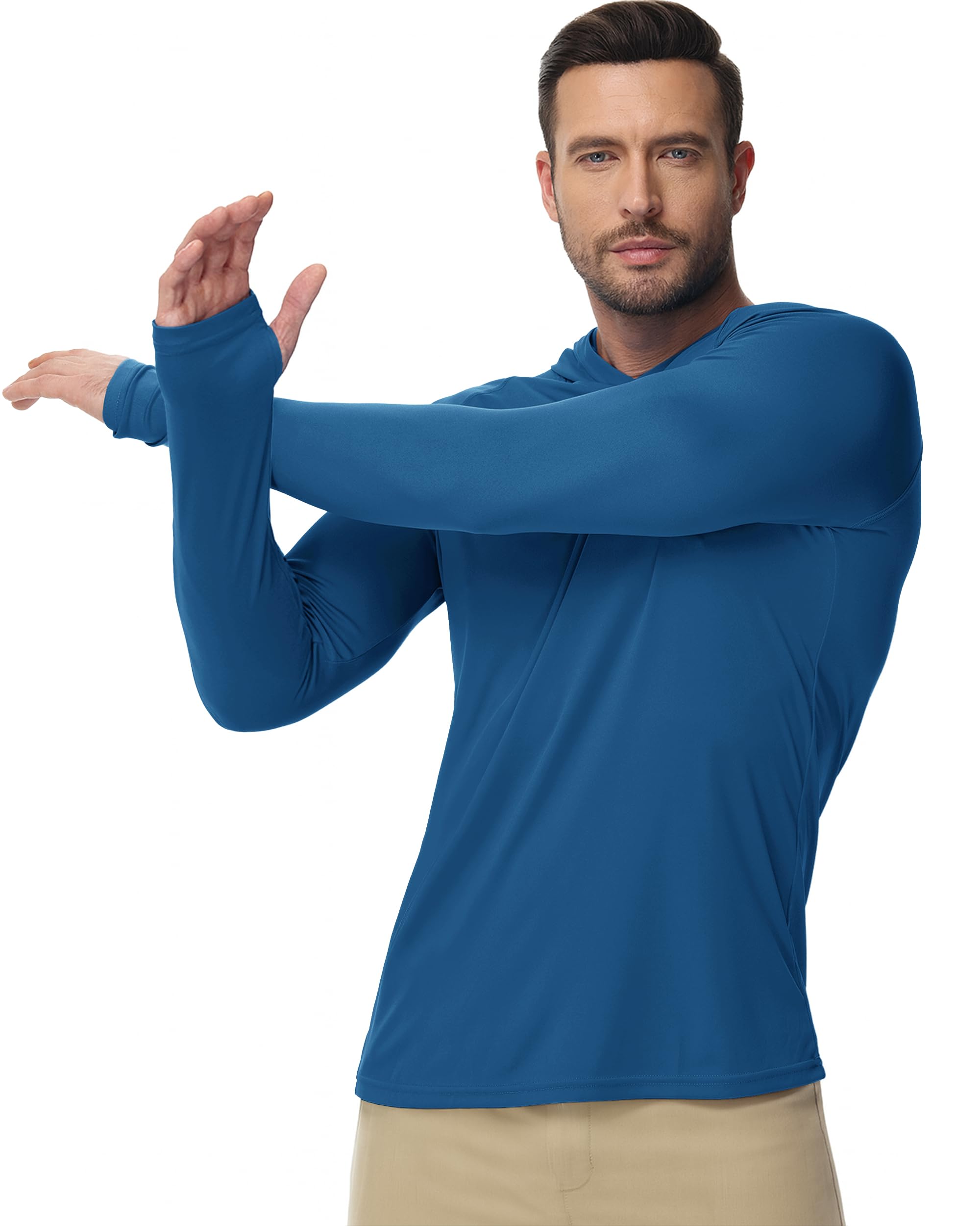 Boladeci Boladeci Men's UPF 50+ Sun Protection UV Shirt Hoodie Quick Dry Long Sleeve Plain Rash Guard Fishing Swim T-Shirts in use