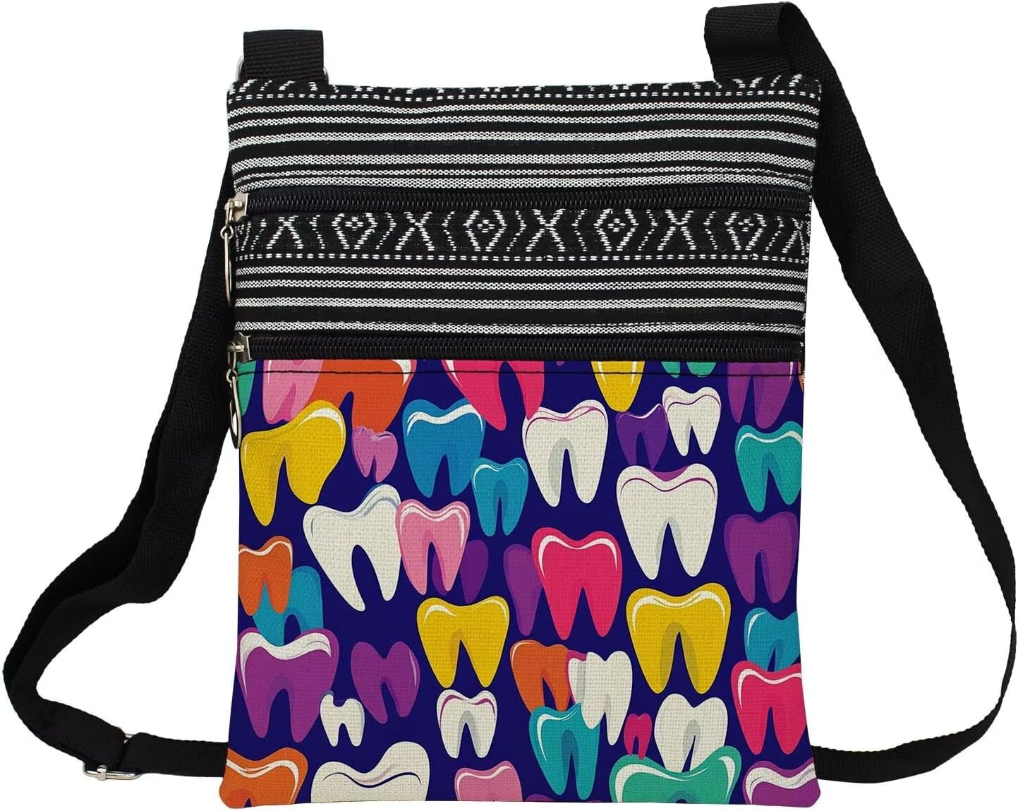 Cartoon Teeth Messenger Bag Small Ethnic Pattern Printed Adjustable Strap Crossbody Zipper Bag Cartoon Teeth Phone Bag Wallet Cute Shoulder Handbag for Women -2