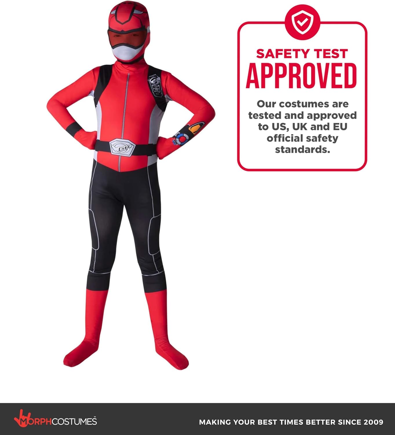 Morph Red Power Ranger Costume for Kids, Boys Red Ranger Outfit, Power Rangers Dress Up for Children, Medium