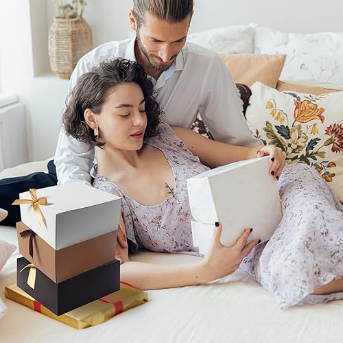 Miniatura 5 de WLUSEAXI Paquete de 12 cajas de regalo con tapas, cajas de regalo marrones a granel con cinta de lazo marrón, caja de propuesta de dama de honor