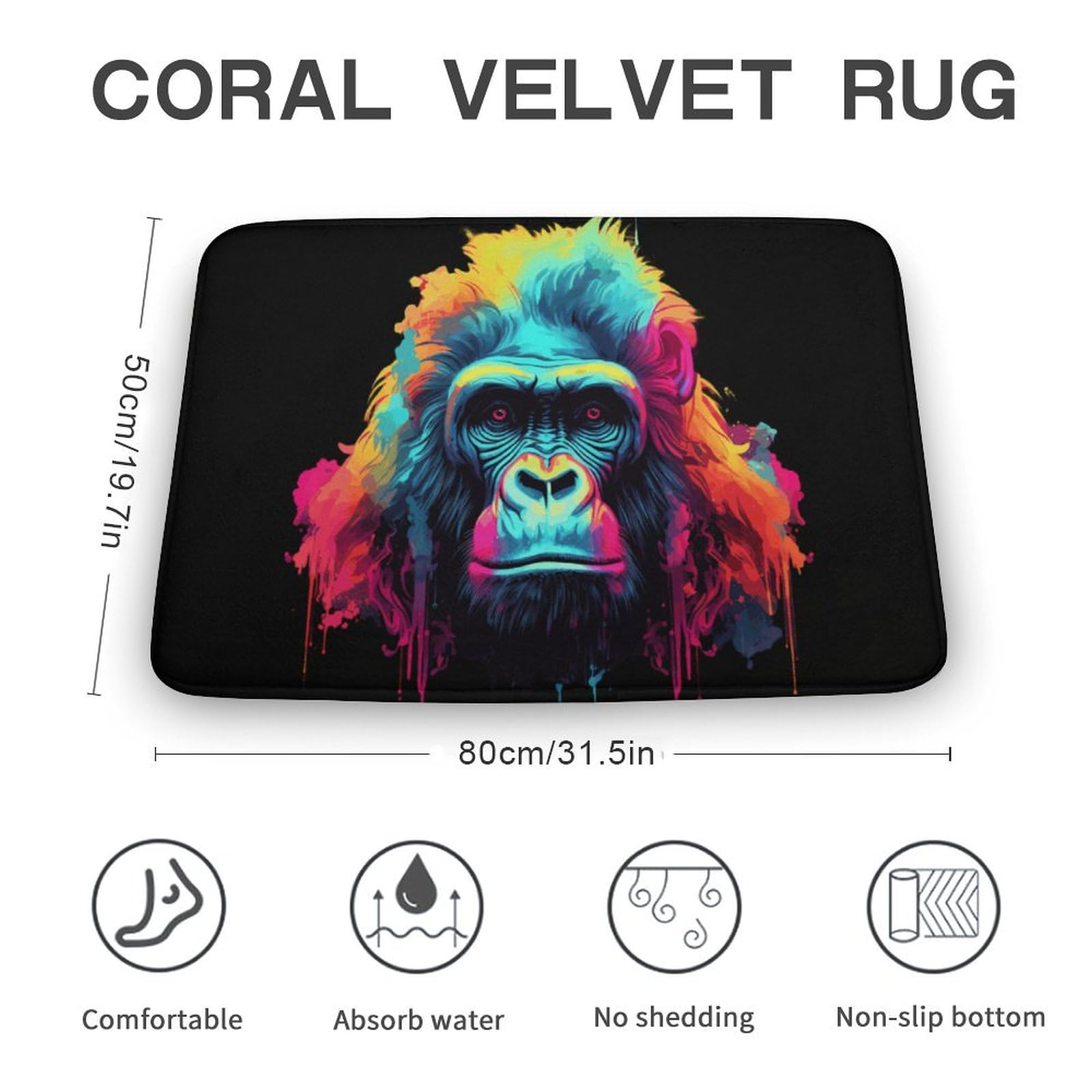 Gorilla Coral Velvet Rugs Non-Slip Bathroom Rugs Soft Kitchen Rug Floor Carpet for Home Decor 19.7