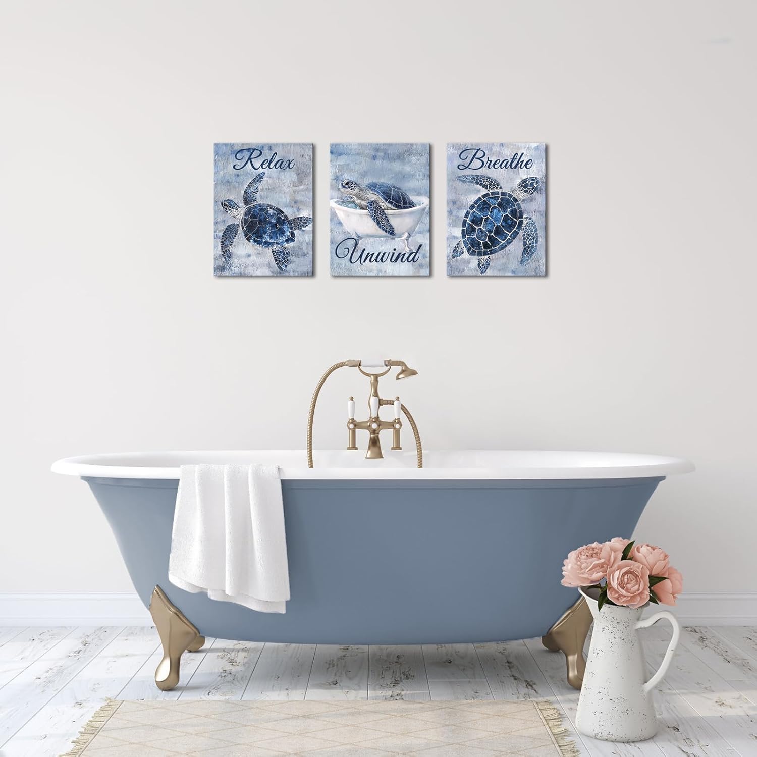 Fochorlo Sea Turtle Wall Art Navy Blue Wall Decor Bathroom Pictures Prints Decoration 12"x16"x3