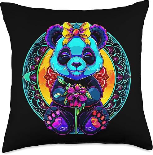 Miniatura 4 de Cute Streetwear synthwave 80s 90s retro Panda flowers teens Throw Pillow