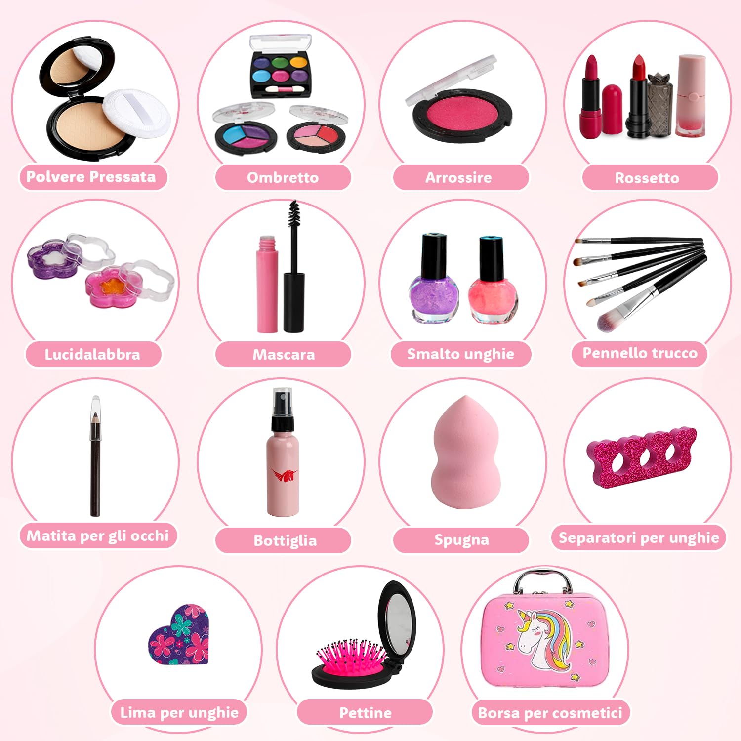 Aureyung Trucchi Bambina, Lavabile Set Trucchi Bambina, Valigetta Trucchi Bambina, Giocattoli Bambina 3-12 Anni Giochi Bambina, Regalo Natale Compleanno Bambina 3 4 5 6 7 8 9 10 Anni