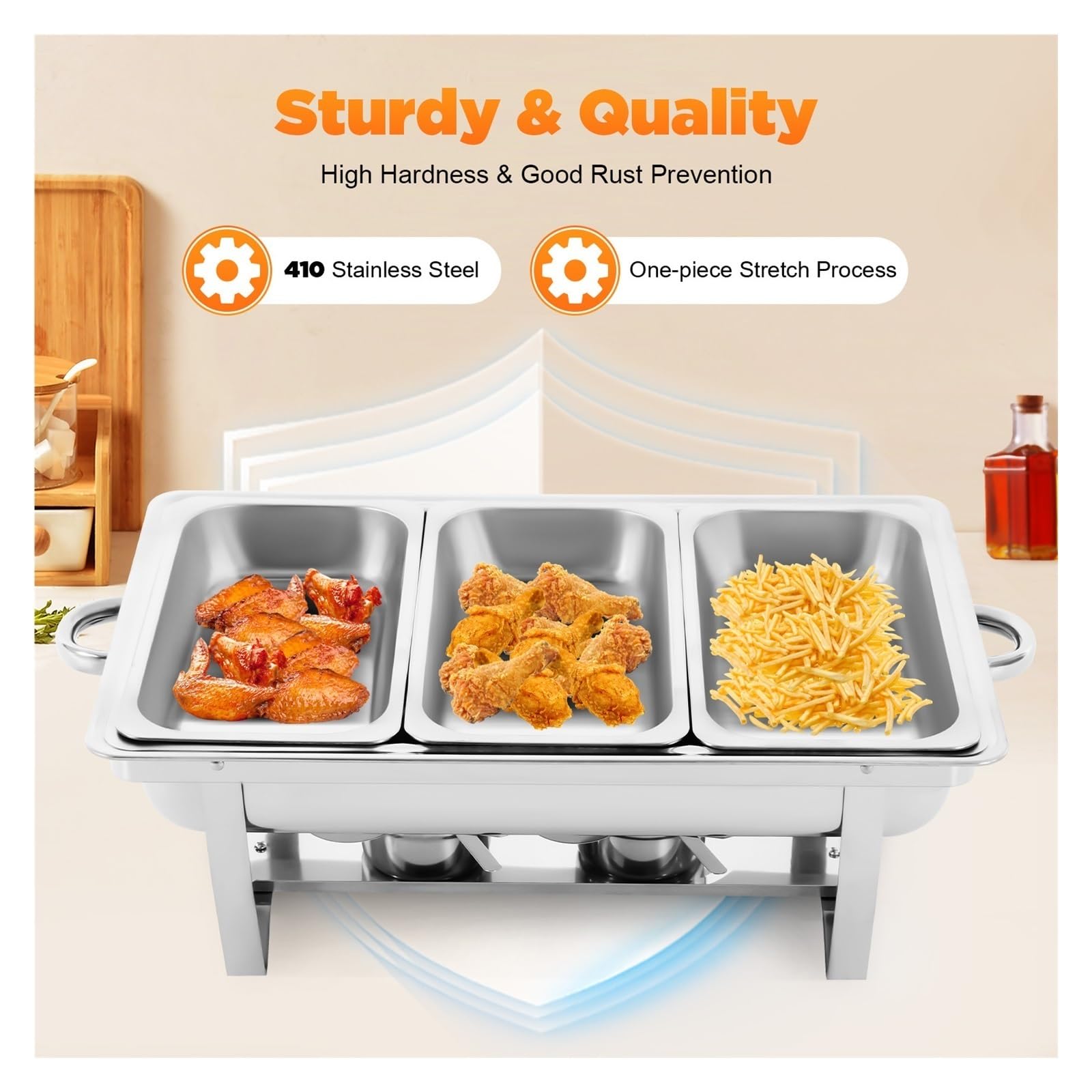 Scaldavivande Commerciale in Acciaio Inossidabile Set 3 Scomparti 7 5L Rettangolare for Buffet for Banchetti di Catering for Feste Buona Conservazione del Calore
